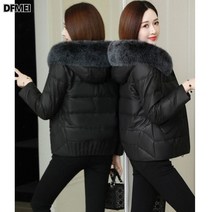 DFMEI 하이닝밍크밍크여숏폭스털넥pu가죽후드루즈패딩가을겨울가을두툼한패딩
