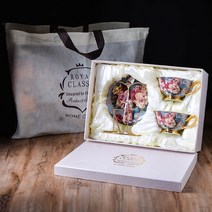 북유럽 영국 장미 수입 찻잔 본차이나 명품 빈티지 커피잔 라떼잔 홍차잔 애프터눈티 세트, 철판 + 2 컵 접시 선물세트