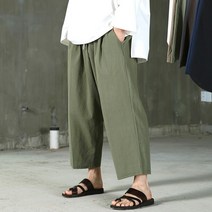 알에스티 남성용 린넨 와이드 밴딩 9부 팬츠