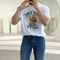 간빠레 해피타임 곰돌이 프린팅 커플 반팔티셔츠