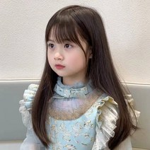 하이유니 스트레이트 펌 롱 헤어 아동용 가발, 다크브라운 - 통가발+거치대+가발망