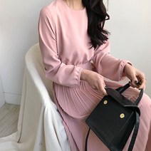 인디우드 (당일발송 4color) 입자마자 청순 포텐 플리츠 롱 원피스