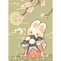 12월 화신 토끼 우드 직소퍼즐 사랑스러운 래빗 모란꽃 연꽃 동백꽃 매화 복숭아꽃 필무렵 부귀영화 행운 찾아온다는 사극풍 래빗 조각퍼즐 선물용 집콕취미 300 500 1000피스, 12월 화신 토끼 퍼즐03