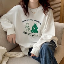 데일로엔 여성 곰돌이 레터링 긴팔 티셔츠