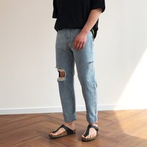 남자 테이퍼드핏 무릎 허벅지 데미지 찢어진 청바지 빅사이즈
