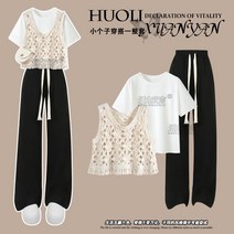2개 셋트 1+1 코디룩 대학생 직장인 코디 ootd 바지 티셔츠 블라우스 원피스 카디건 배 모양의 바디 캐주얼 정장 여성 여름 옷 2023 새로운 스포츠 와이드 레그 팬츠 모유 작은 남자는 완전한 세트를 착용