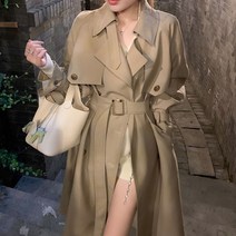 JUSTFEELING 봄 가을 커버 빅사이즈 하객룩 무소음 단추 텐트 브이넥 작은키 마람막이 롱 트렌치 코트