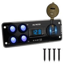 호환 4 갱 스위치 패널 토글 스위치 패널 자동차 충전 QC3.0 자동차 RV 트럭 ATV UTV 캠핑카 캐러밴 PD 1224V 전압계, [02] 파란, 02 파란