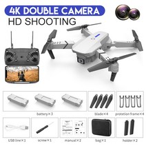 RC 접이식 쿼드콥터 E88 프로 드론 와이파이 FPV 와이드 앵글 HD 4K P 카메라 높이 유지 장난감 선물 1080, [14] DualCamera 4K  3B Wh