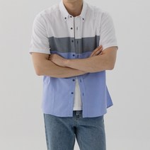 스타일에스 남자 빅사이즈 슬림핏 삼단 배색 반팔 셔츠 봄 여름 남방 와이셔츠