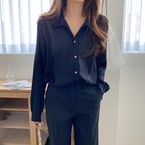 여자 실키 버튼 솔리드 세련된 블라우스