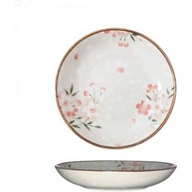 접시 그릇 세라믹7인치 세라믹 얕은 둥근 벚꽃 디저트 가정 파티 고급 케이터링에 최적인 우아한 디너 플레이트 크기 2팩