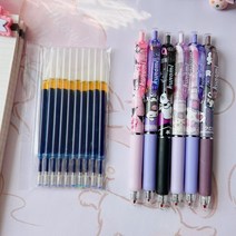 산리오 쿠로미 젤 펜 세트 6개입 캐릭터 볼펜 학용품, 0.5mm, 쿠로미  6개 세트  + 블루 리필 10개