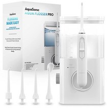 AquaSonic Aqua Flosser PRO | 대용량 저장소가 있는 전문 워터 플로서 2가지 모드가 구강 세정기 10단계 수압 4가지 팁 포함 매끄럽고 컴팩트 치과 의사, White