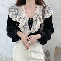 대박난박양 프릴 레이스 벨벳 블라우스