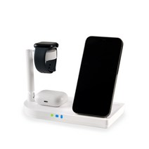 4in1 고속 무선충전기 아이폰 애플워치 에어팟 Sport41무드 조명등 거치대 외부출력포트 지원, 애플 화이트
