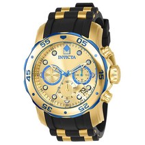 Invicta 프로 다이버 스쿠버 남성용 손목시계 48mm 골드톤 스테인리스 스틸 크로노그래프 쿼츠 실리콘 밴드 포함 블랙/골드 (17887)