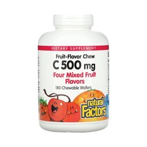 내추럴팩터스 비타민C 500mg 메가도스 4가지 혼합과일 180츄어블 웨이퍼 헤스페리딘 로즈힙 루틴 아스코르브산 시트르산 만다린 감초뿌리