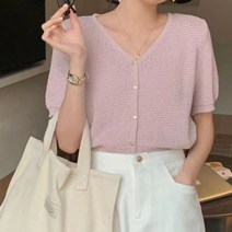코코블랑 / 로지 하트버튼 반팔가디건