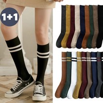 [1+1] 여성 겨울 니삭스 롱삭스 무릎양말 패션 무지 두줄 긴양말