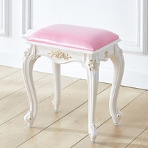 유럽풍 화장대 엔틱 사각 의자 고급진 스툴, 스퀘어 걸상 모티브 골드 핑크 가죽 43cm 높이