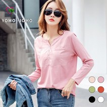 요모조모 여성 면 기본 간절기 브이넥 컬러드 긴팔 티셔츠 YJS404