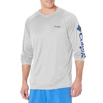 Columbia 남성용 PFG 터미널 태클 UPF 50 긴팔 낚시 티셔츠 블랙/쿨 그레이 로고 1X, XX-Large, Cool Grey/Vivid Blue Logo