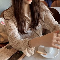 여성 상의 잔꽃 패턴 쉬폰 블라우스 봄나들이 2컬러 차르르 러블리