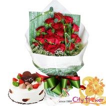[cityflower꽃＋케익] 정열을그대에게꽃다발_케익/생일선물 프로포즈/전국당일배송꽃배달