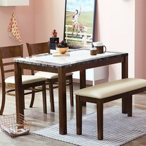 베스트리빙 캘빈 4인 엔틱 대리석 식탁세트/의자2개+벤치의자 3color, 투톤대리석