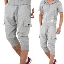 남성 카고 7부 반바지 배기 면 밴딩 조거 트레이닝팬츠 빅사이즈