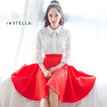 핑크 브라운 미디 플레어 하객 모임 결혼식 데이트 러블리 봄 여름 가을 스커트 밴딩 A라인 롱 빅사이즈 치마 레드 여성