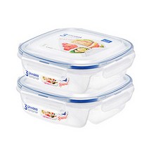 락앤락 3칸 나눔 플라스틱용기 소 HPL971, 750ml, 2개, 2개