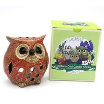 올레비엔 미소부엉이홀더세트 부엉이도자기, 미소부엉이캔들홀더-레드(소형)