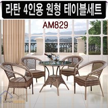 오만국퍼니처 라탄 4인용 원형 테이블 세트 인테리어 야외 의자세트 야외테이블세트, 화이트(테이블1개+의자 4개)