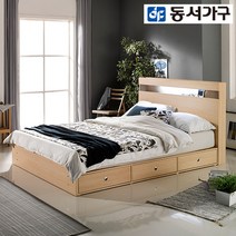 동서가구 레몬 LED조명 1단 퀸침대 (양면매트리스 포함) DF907746-2, 메이플화이트 콤비