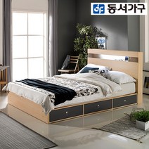 동서가구 레몬 LED조명 1단 퀸침대 프레임 DF907743-1, 메이플그레이 콤비