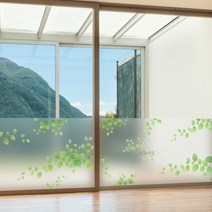 낭만창고 dgcn128-그린리프-무점착 반투명 창문시트지 시트지