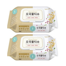 깨끗한나라 오곡물티슈 캡형, 2팩, 100매입