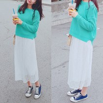나날샵 페퍼민트]플라워 플리츠 롱스커트 주름롱스커트 화이트스커트 치마 롱치마