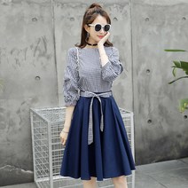 스타일SHARE 명품 그레이스켈리 체크 리본 투피스 세트 봄 여름 2018