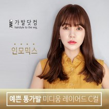 레이어드컷 통가발 인모 믹스 여자 가발 여성 탈모 항암 가발, 내츄럴브라운, 1개