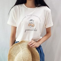 플로우핏 커피곰 일러스트 레터링 반팔티 반팔 티셔츠