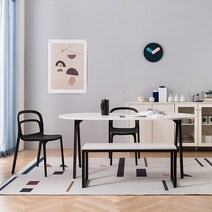 리바트 로티르 6인 원형식탁세트 벤치형(10종), 메이빌체어 B형*2개(블랙)+벤치