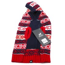 호텔도기 자카드 후디드 애견 니트, Red + Black