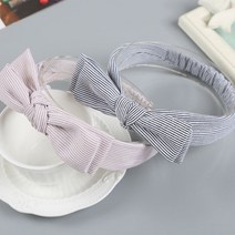 솜니움베베 아기 유아 스트라이프 리본 헤어밴드 (베이지 그레이)