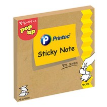 프린텍 팝업 스티키노트 76x76mm 100매 P7676Y 노랑 P7676V 보라 P7676P 핑크 P7676G 그린 P7676K 크라프트, 크라프트(P7676K)