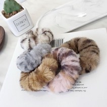 아이원더 레오파드 밍크퍼 곱창머리끈