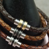 동서스토어 빈티지 스텐 자석 마감-2단홈(4 5.6mm) 가죽팔찌 재료 추천, 은버니쉬-4mm