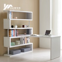 하원가구 라울 멀티 5단 책장 ㄱ자 1600상판 세트, 화이트